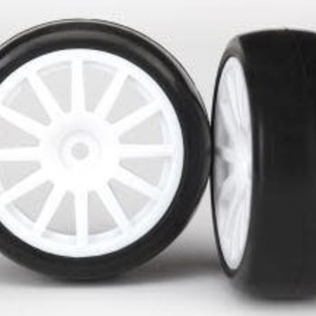 Traxxas Tires & wheels, assembled, glued (12-spoke white wheels, slick tires) (2)