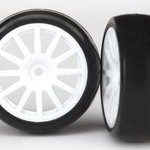 Traxxas Tires & wheels, assembled, glued (12-spoke white wheels, slick tires) (2)