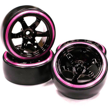 Integy Black Color 6 Spoke Wheel w/ Outer Ring + Drift Tire (4) Set (O.D.=62mm) C23624PURPLE