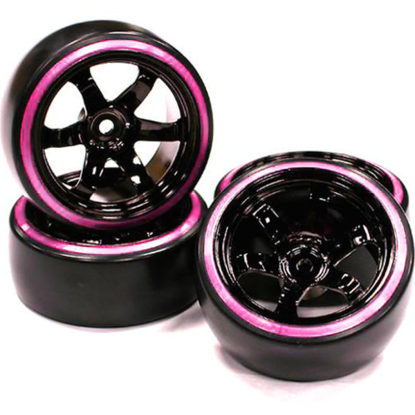 Integy Black Color 6 Spoke Wheel w/ Outer Ring + Drift Tire (4) Set (O.D.=62mm) C23624PURPLE