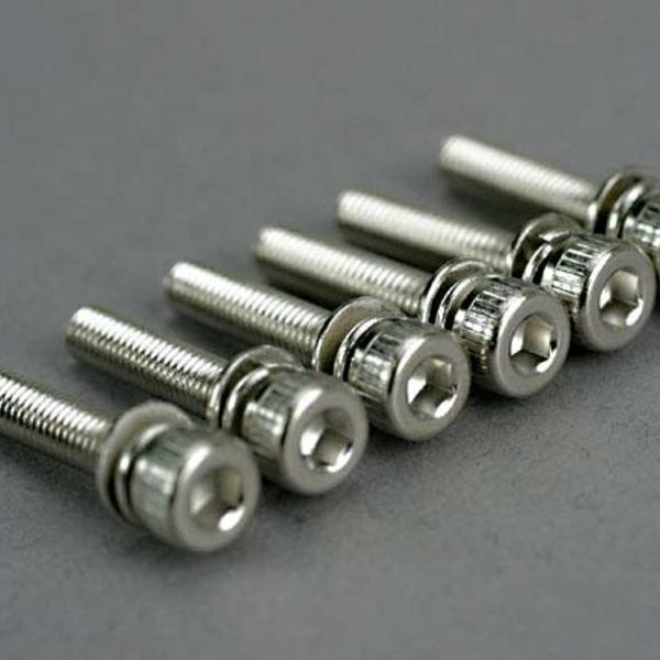 Traxxas Screws, 3x15mm cap-head machine (hex drive) (with split and flat washers) (6)