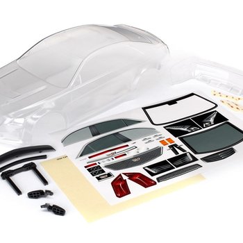 Traxxas Body, Cadillac CTS-V (clear, requires painting)/ decal sheet (includes side mirrors, spoiler, & mounting hardware)