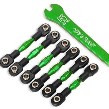 Traxxas Turnbuckles, aluminum (green-anodized), camber links, 32mm (front) (2)/ camber links, 28mm (rear) (2)/ toe links, 34mm (2)/ aluminum wrench