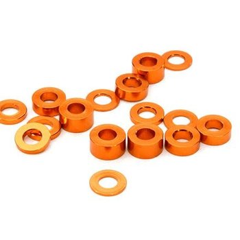 Integy Billet Machined 16pcs Aluminum M3x6 Washer Spacer (0.5, 1.0, 2.0, 3.0mm) C26777ORANGE