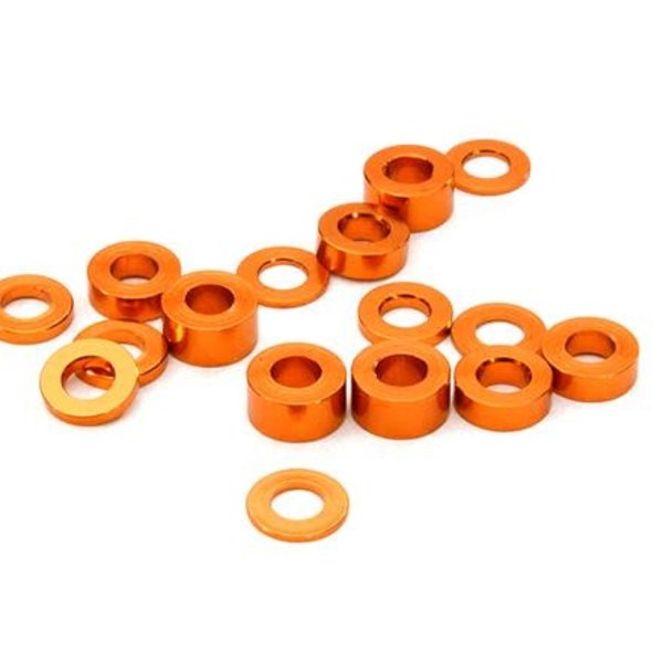 Integy Billet Machined 16pcs Aluminum M3x6 Washer Spacer (0.5, 1.0, 2.0, 3.0mm) C26777ORANGE