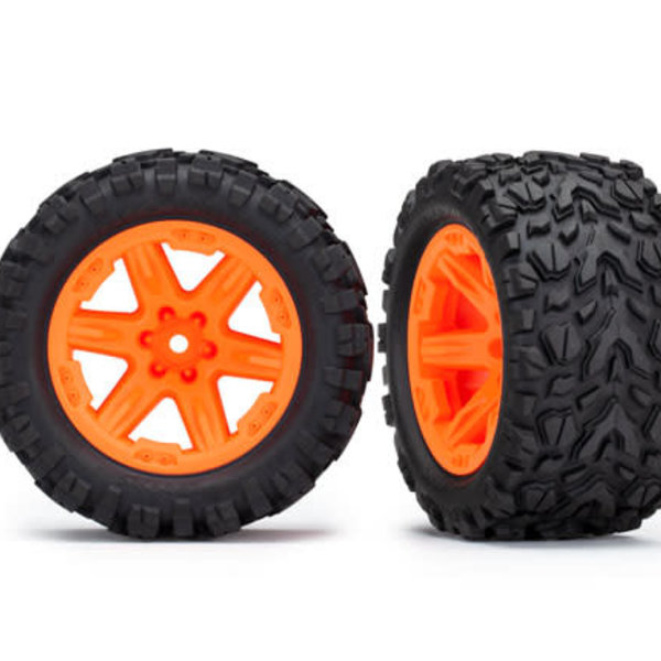 Traxxas Tires & wheels, assembled, glued (2.8') (RXT orange wheels, Talon Extreme tires, foam inserts) (2WD electric rear) (2) (TSM rated)