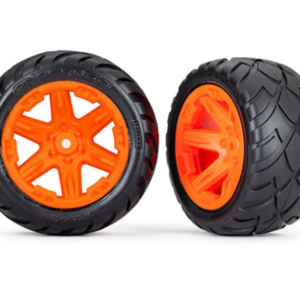 Traxxas Tires & wheels, assembled, glued (2.8') (RXT orange wheels, Anaconda tires, foam inserts) (2WD electric rear) (2) (TSM® rated)