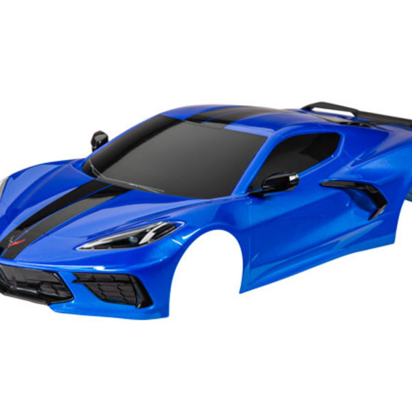 Traxxas Body, Chevrolet Corvette Stingray, complete (blue) (painted, decals applied) (includes side mirrors, spoiler, grilles, vents, & clipless mounting)