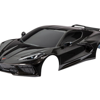 Traxxas Body, Chevrolet Corvette Stingray, complete (black) (painted, decals applied) (includes side mirrors, spoiler, grilles, vents, & clipless mounting)
