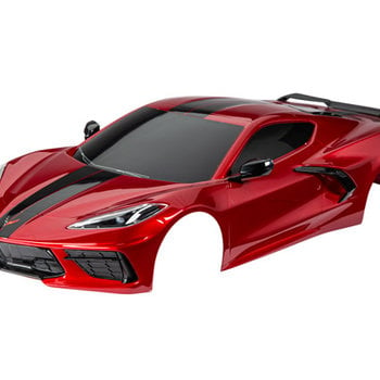 Traxxas Body, Chevrolet Corvette Stingray, complete (red) (painted, decals applied) (includes side mirrors, spoiler, grilles, vents, & clipless mounting)
