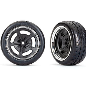 Traxxas Tires and wheels, assembled, glued (black with chrome wheels, 2.1' Response tires) (extra wide, rear) (2)