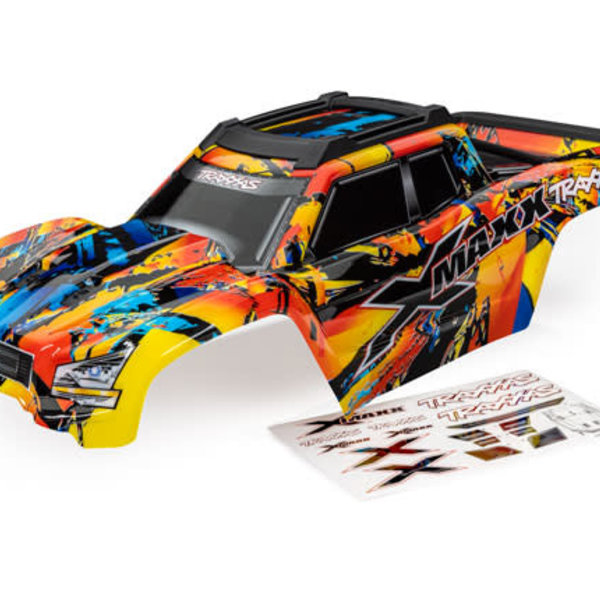 Traxxas Body, X-Maxx®, Solar Flare (painted, decals applied) (assembled with front & rear body mounts, roof skid plate, rear body support, and tailgate protector)