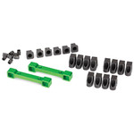 Traxxas Mounts, suspension arms, aluminum (green-anodized) (front & rear)/ hinge pin retainers (12)/ inserts (6)