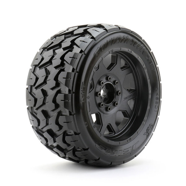 JETKO 1/5 XMT Tomahawk Tires Mounted on Black Claw Rims, Medium Soft, Belted, 24mm for Arrma (Kraton 8s &