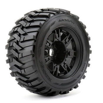 ROAPEX Morph 1/8 Monster Truck Tires Mounted on Black Wheels, 1/2" Offset, 17mm Hex (1 pair)