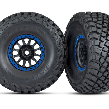 Traxxas Tires and wheels, assembled, glued (Method Race Wheels, black with Blue  beadlock, BFGoodrich Baja KR3 tires) (2)