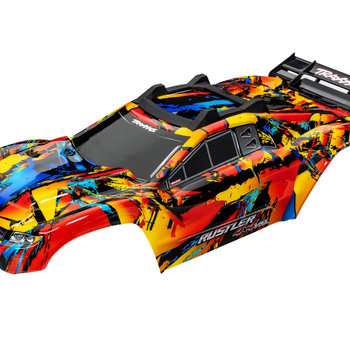 Traxxas RUSTLER 4X4 VXL, Solar Flare (painted, decals applied) (assembled with front & rear body mounts and rear body support for clipless mounting)