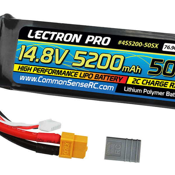 Lectron Pro Common Sense RC 4S5200-50sx Lectron Pro 14.8V 5200mAh 50C Lipo Battery Soft Case