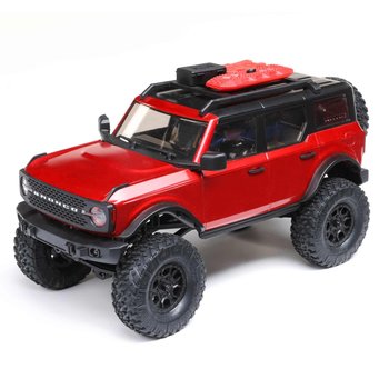 1/24 SCX24 2021 Ford Bronco 4WD Truck Brushed RTR, Red Axial® reaches a new peak in 1/24 scale realism with this officially licensed Ford Bronco 4WD that tops the proven SCX24™ platform with a highly detailed ABS hard body. Ideal for indoor or outdoor tra