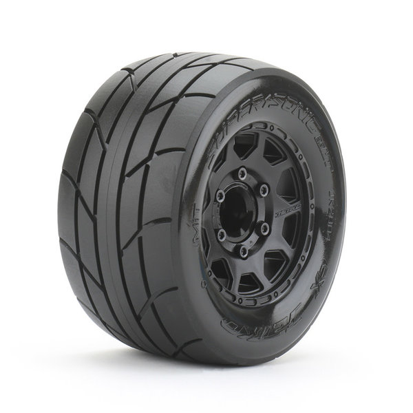 JKO JKO2804CBMSGNB2 	1/10 MT 2.8 Super Sonic Tires Mounted on Black Claw Rims, Medium Soft, 12mm Hex, 1/2" Offset