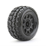 JETKO JKO1801CBMSGBB2  1/8 MT 3.8 Tomahawk Tires Mounted on Black Claw Rims, Medium Soft, Belted, 17mm 1/2" Offset (2)