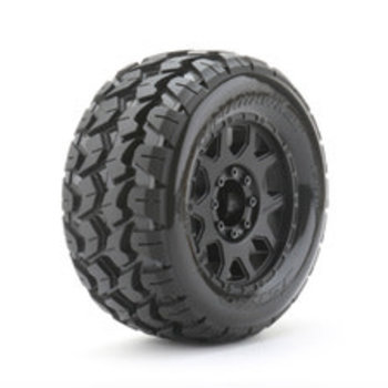 JETKO JKO1801CBMSGBB2  1/8 MT 3.8 Tomahawk Tires Mounted on Black Claw Rims, Medium Soft, Belted, 17mm 1/2" Offset (2)