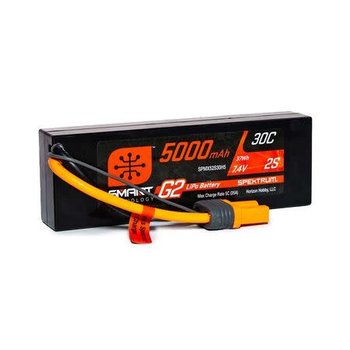 Spectrum 7.4V 5000mAh 2S 30C Smart G2 Hardcase LiPo Battery: IC5 Pilots and drivers enjoy more Smart benefits with Spektrum™ Smart G2 30C LiPos. Not only are charging parameters and performance data stored and uploaded automatically to Smart chargers, but no balan