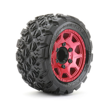 JKO JKO2702CRMSGNB4  1/10 ST 2.8 EX-King Cobra Tires Mounted on Metal Red Claw Rims, Medium Soft, Glued, 17mm for Pro-MT