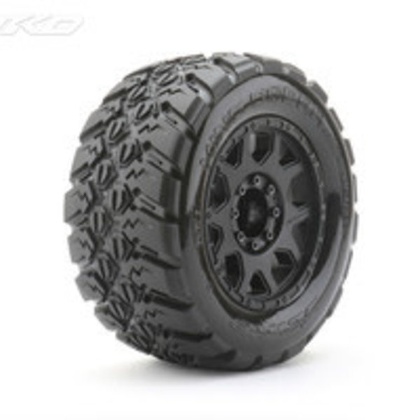 JETKO 1/8 MT 3.8 King Cobra Tires Mounted on Black Claw Rims, Medium Soft, Belted, 17mm 1/2" Offset (2)