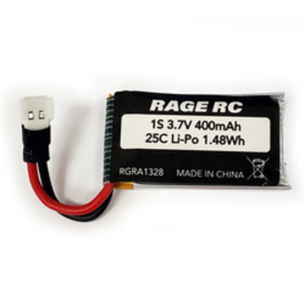 Rage R/C GRA1189	1S 3.7V 400mAh 25C LiPo Battery; Tempest 600, Super Cub MX, Micro Warbirds