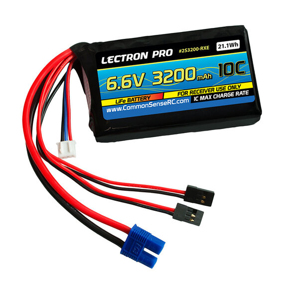 Lectron Pro Lectron Pro 6.6V 3200mAh LiFe Receiver Battery with EC3 Connector + servo connectors