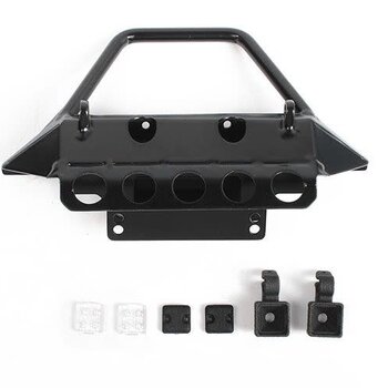 Rough Stuff Metal Front Bumper w/ Flood Lights for Axial 1/10  SCX10 III Jeep JLU Wrangler