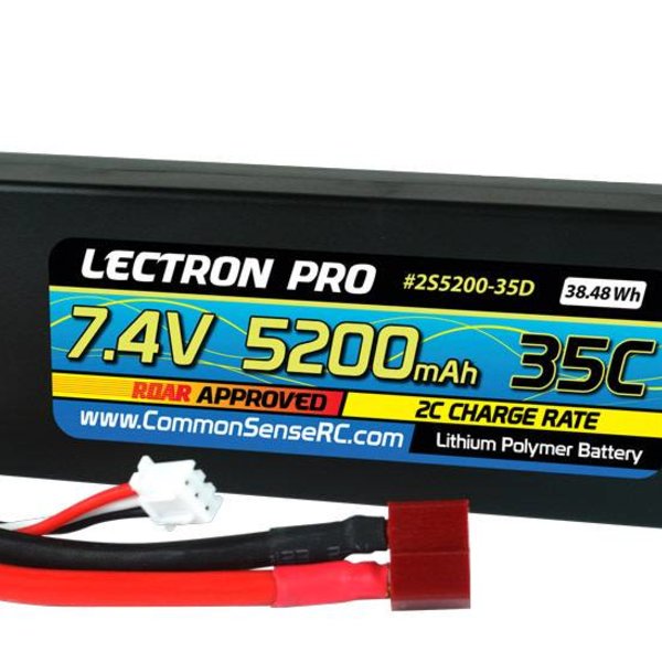 Commonsence RC Lectron Pro 7.4V 5200mAh 35C Lipo Battery with XT60 Connector + CSRC adapter for XT60 batteries to popular RC vehicles
