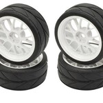 APEX APEX RC PRODUCTS 1/10 ON-ROAD WHITE MESH WHEELS & V TREAD RUBBER TIRE SET #5017