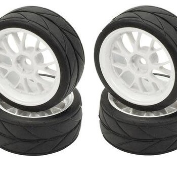 APEX APEX RC PRODUCTS 1/10 ON-ROAD WHITE MESH WHEELS & V TREAD RUBBER TIRE SET #5017