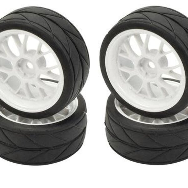 APEX APEX RC PRODUCTS 1/10 ON-ROAD WHITE MESH WHEELS & V TREAD RUBBER TIRE SET #5017