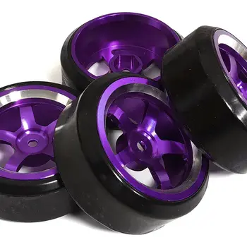 Integy 5 Spoke Complete Wheel & Tire Set (4) for Drift Racing (O.D.=62mm) C31346PURPLE