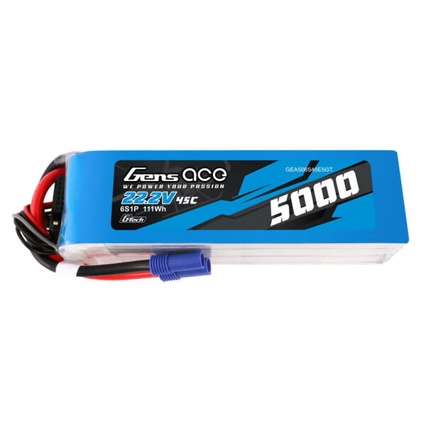GENSACE Gens Ace 5000mAh 6S1P 45C 22.2V G-Tech LiPo Battery Pack With EC5 Plug