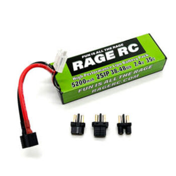 Rage R/C 5200mAh 2S 7.4V 35C Hard Case LiPo Battery with Universal Connector EC3, XT60, T-Plug