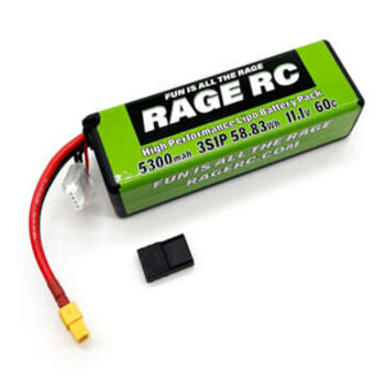 Rage R/C 5300mAh 3S 11.1V 60C Hard Case LiPo Battery with XT60 Connector & TRX Adapter