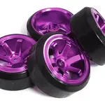 Integy 6 Spoke Complete Wheel & Tire Set (4) for Drift Racing (O.D.=62mm) C31348PURPLE