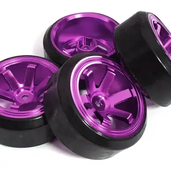 Integy 6 Spoke Complete Wheel & Tire Set (4) for Drift Racing (O.D.=62mm) C31348PURPLE