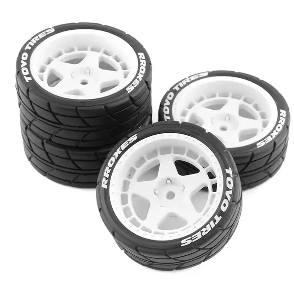 Integy 5 Spoke Complete Wheel & Tire Set (4) for 1/10 Touring (O.D.=66mm) C32255