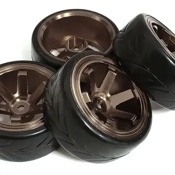 Integy 6 Spoke Complete Wheel & Tire Set (4) for Drift Racing (O.D.=62mm) C31347BROWN