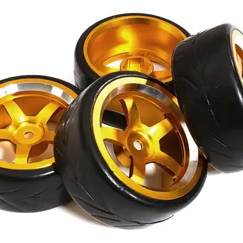 Integy 5 Spoke Complete Wheel & Tire Set (4) for Drift Racing (O.D.=62mm) C31345GOLD