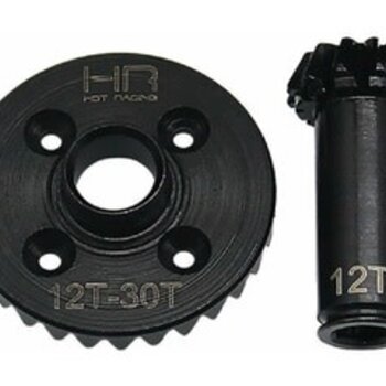 HOT RACING 30/12T Steel Helical Diff Ring/Pinion Front Gear Set, for GROM