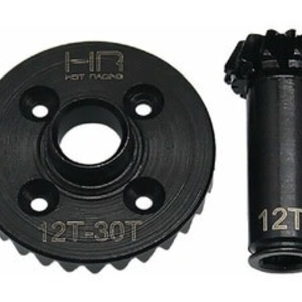 HOT RACING 30/12T Steel Helical Diff Ring/Pinion Front Gear Set, for GROM