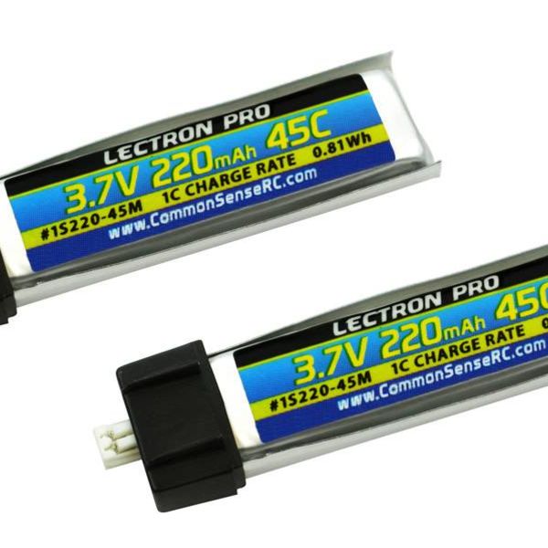 Commonsence RC Lectron Pro 3.7V 220mAh 45C Lipo Battery 2-Pack for Blade mCX, mCX2, mSR, mSR X, Nano QX, & UMX AS3Xtra