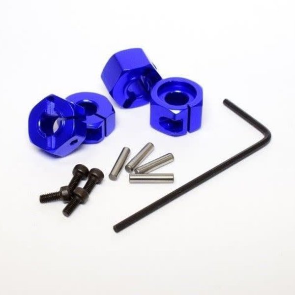 HOT RACING Blue Aluminum 12mm Wheel Hex, 2WD (4)