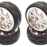APEX APEX RC PRODUCTS 1/10 ON-ROAD CHROME MESH WHEELS & V TREAD RUBBER TIRE SET #5007